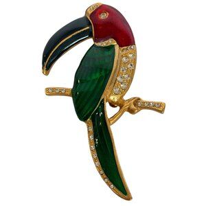 Amanda Smith Brooch Pin Toucan Bird Rhinestone Cruise Tropical Jewelry 3 Inch